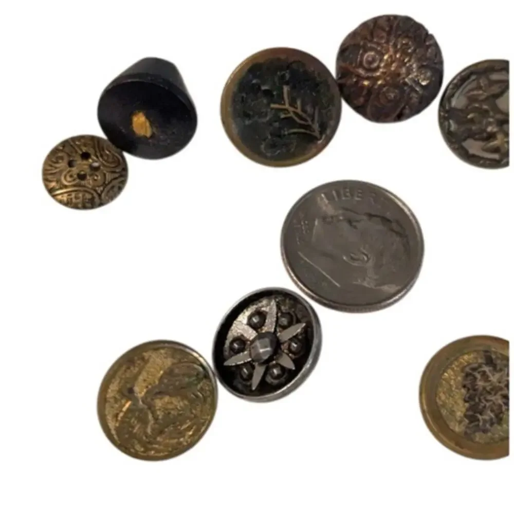 LOT A of 10 Antique Vintage Victorian Brass Mixed Materials Buttons ESTATE FIND